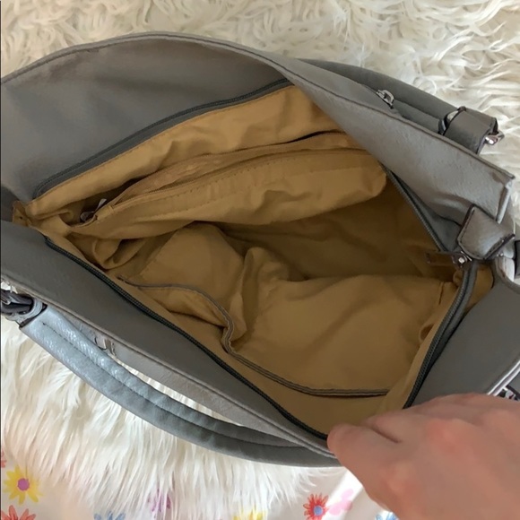 Grey Faux Leather Hobo Tote Shoulder Bag Patchwork - Picture 11 of 12